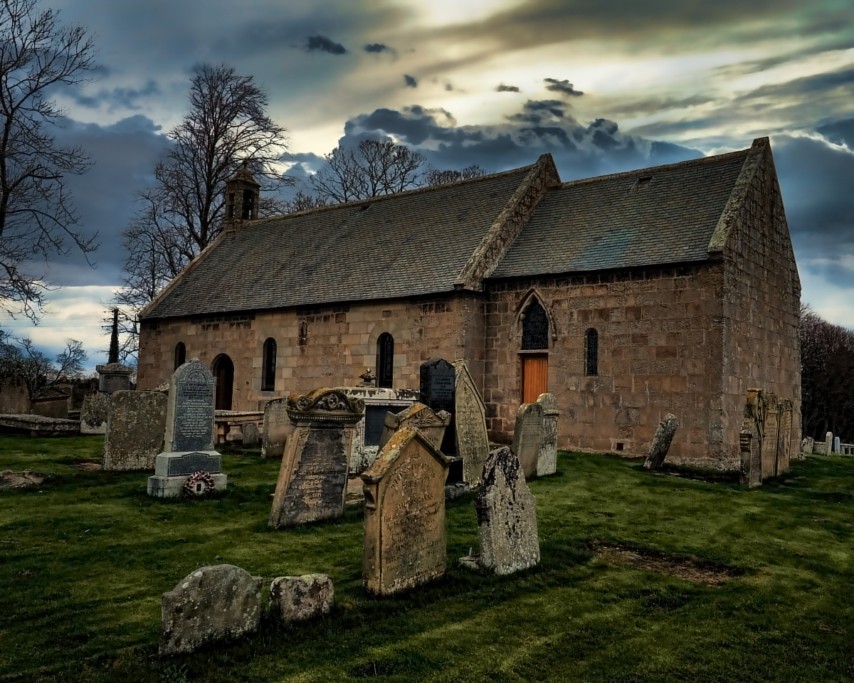 Birnie Kirk, where the Wizard of Gordonstoun was attacked by the Devil and his Hellhounds