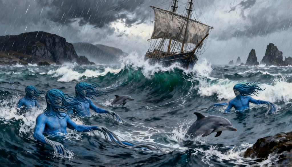 Blue Men of the Minch (also known as Storm Kelpies or Na fir Ghorma)